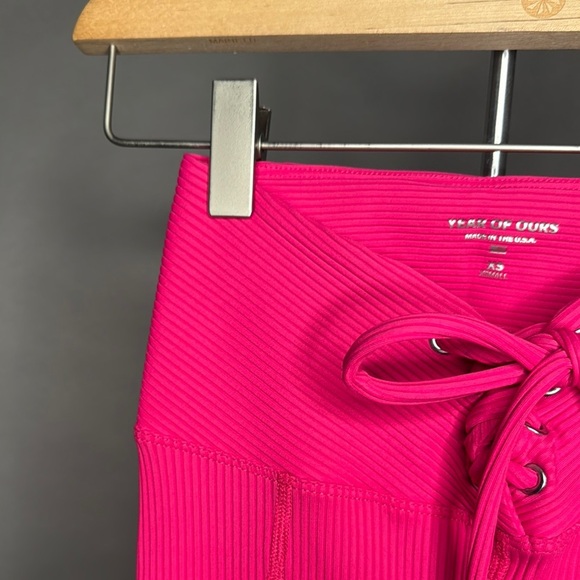 Year of Ours High-Waisted Lace-Up Football Leggings Ribbed Hot Pink XS - Picture 5 of 12